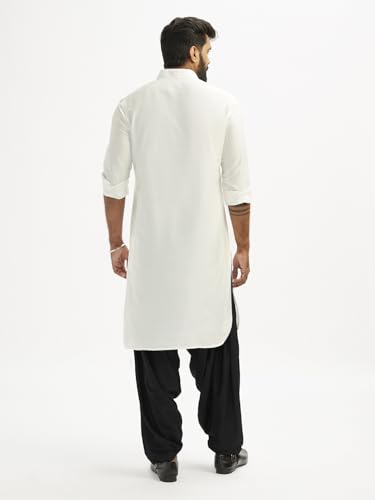 Image of VASTRAMAY Men's Black and White Viscose Pathani Kurta Set, Traditional Pathani Khan Suit Set in Viscose Fabric, and Salwar Patiala Pyjama for Weddings & Festival, Ethnic Outfit | Independence Day