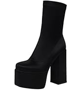 vivianly Women's Platform Ankle BootsHigh Chunky Heel Mid-Calf Boots