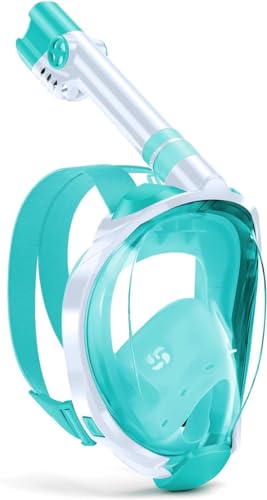 Image of Delavala Full Face Snorkeling Mask Diving Gear - Dry Top System,180 Degree Panoramic View Snorkeling Mask with Camera Mount,Safe Breathing,Anti-Leak Anti-Fog-Swim Fins (Green- Large /X-Large)