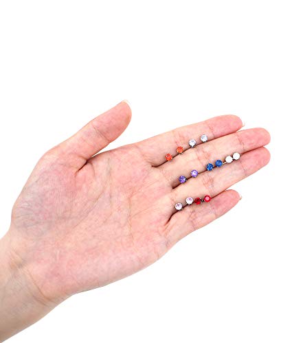 Tornito 14 Pairs Stainless Steel Cz Stud Earrings For Women Girls Multicolor Cubic Zirconia Cartilage Helix Earrings Set Screwback 4Mm #TOP4