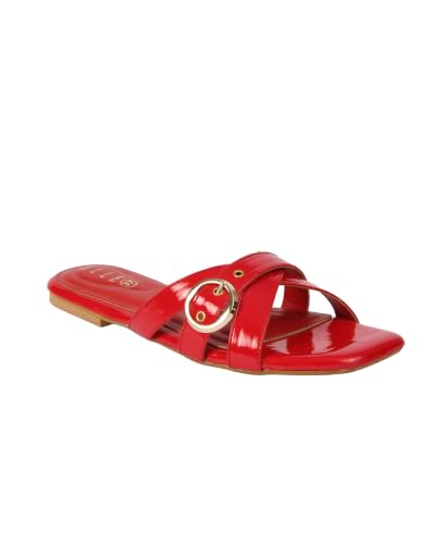 Image of ELLE Women's Criss-Cross Patent Multi-Strap Square-Toe Sandal