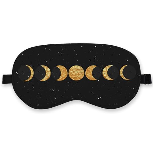 QLMX Boho Sun Moon Silk Eye Mask for Sleeping,Black Gold Moon Blindfold Adjustable Strap Night Sleep Mask for Women Girls, Dorm Airplane Travel Nap, Boho Moon Phase Sleeping Mask Eye Cover