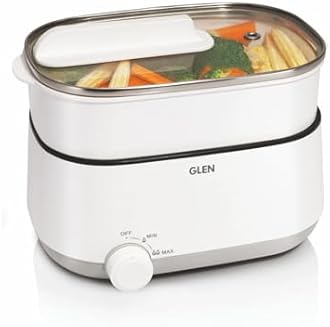 Glen 3 In 1 Multi Cooker & Food Steamer, 600W, With Nonstick Pot, 2 Power Settings, Vegetable Steaming Tray, Cook Steam & Boil, Multicooker Egg Boiler Machine (SA-3051MFS), 1.2 Liters