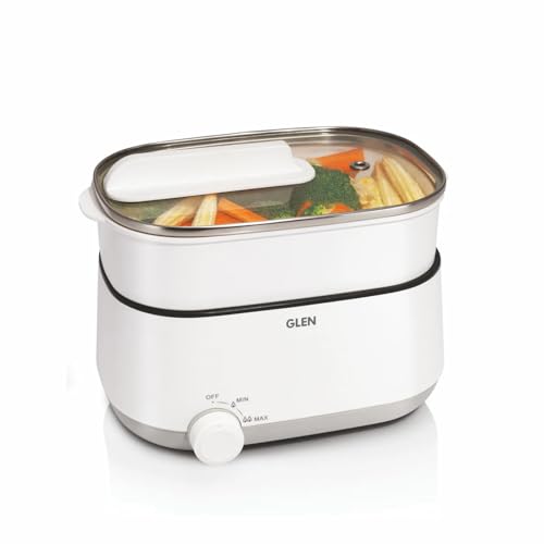 Glen 3 In 1 Multi Cooker & Food Steamer, 600W, With Nonstick Pot, 2 Power Settings, Vegetable Steaming Tray, Cook Steam & Boil, Multicooker Egg Boiler Machine (SA-3051MFS), 1.2 Liters