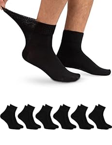 OCERA 6 Paar Diabetiker Kurzschaft Socken für Damen und Herren, ohne drückenden Gummibund Schwarz Gr. 43-46