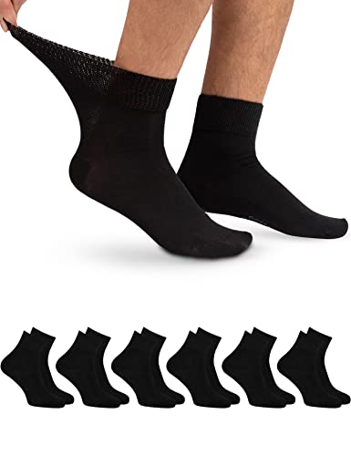6 Paar Diabetiker Kurzschaft Socken für Damen und Herren, ohne drückenden Gummibund Schwarz Gr. 43-46