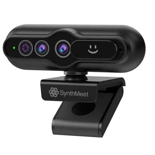 SynthMeet 2K Webcam with Windows Hello USB Webcam Plug and Play Noise-reducing Mic Sliding Privacy Cover Wide Field of View 5MP Face Recognition Camera for PC Online Meetings