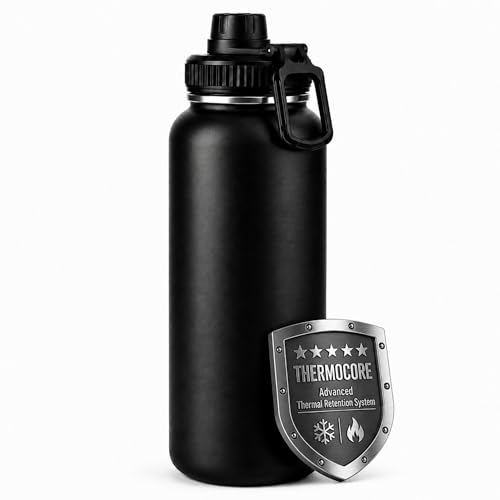 Garrafa Térmica 1L Aço Inox 304 | Gelada e Quente 24h | Parede Dupla Isolamento a Vácuo | Antivazamento, Alça Articulada