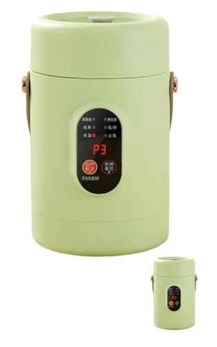 VoyageView110V電気シチュー鍋、コンパクト、保温鍋、容量1200 / 1600ml、使いやすく、お手入れが簡単、軽量で持ち運び可能、1?2人で使用でき、自宅、車でのキャンプ、オフィス、寮、一人暮らし、ギフトに最適です。 (グリーン(蒸し器あり)
