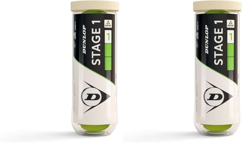 DUNLOP Pelota de Tenis Stage 1 Verde: para niños y Principiantes en el Campo Grande (3 Pelotas) (Paquete de 2)