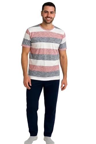 Look Now Men's 130 - Blue/Navy Short Sleeve Pyjamas Set Nighties Cotton Pockets Loungewear Nightwear Pjs (Uk, Alpha, M, Regular, Regular, )