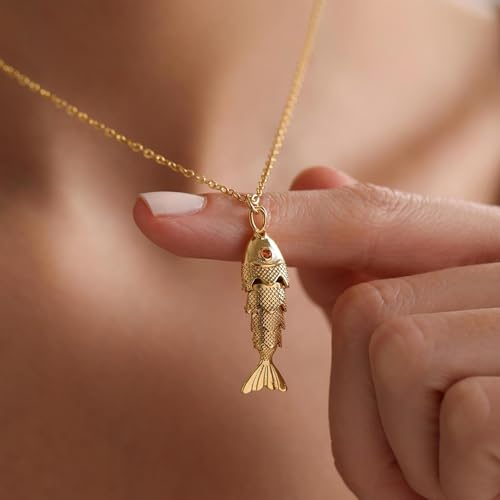 RANKEEF Dainty Gold Fish Necklace For Women Personalized 14k Gold -Plated Fish Necklace For Women Fish Pendant Necklace Waterproof Jewelry Gifts2