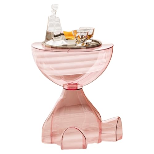 Vzqr 半透明プラスチック素材ベッドサイドテーブル、小型コーヒーテーブル、一人暮らし用、シンプルスタイル、ベッドサイドやソファに最適 (イエロー) (ピンク)