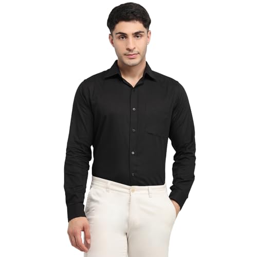 Image of Raymond Men Slim Fit Solid Pattern Pure Cotton Semi Cutaway Collar Full Sleeve Formal Shirt