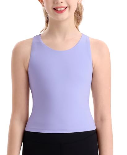 Image of DOCUMO Girls Tank Tops Double Lined Racerback Crop Tops for Kids Sleeveless Workout Tops for Dance, Yoga, Running, Sports