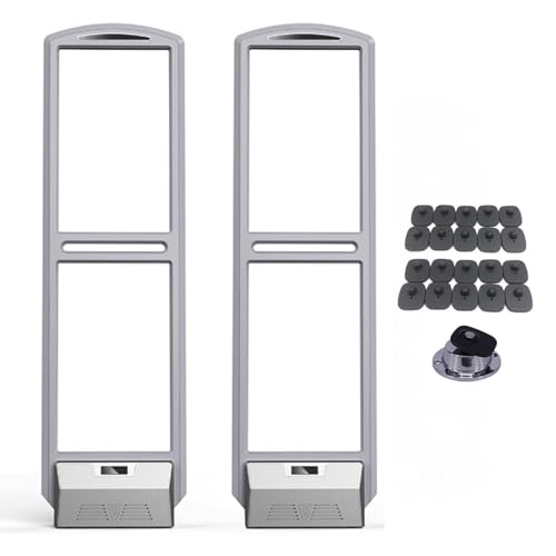GMBAYUE Equipo Antirrobo Al por Menor, Sistema EAS RF 58 Khz, Alarma Sonora y Luminosa con 100 Etiquetas de Seguridad para Librerías, Tiendas de Ropa, Salas de Lectura y Supermercados.