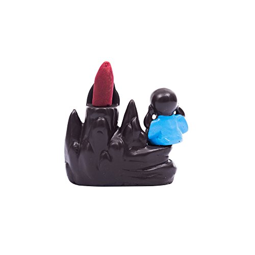 eCraftIndia Meditating Monk Buddha Smoke Fountain with 10 Backflow Cone Decorative Incense Holder, Brown, Blue