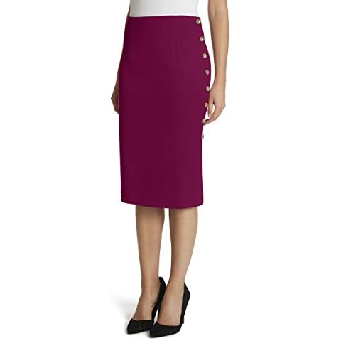 Tahari ASL Women's Button Trim Pencil Skirt Business Casual, Dark Pomegranate, 10 Cover