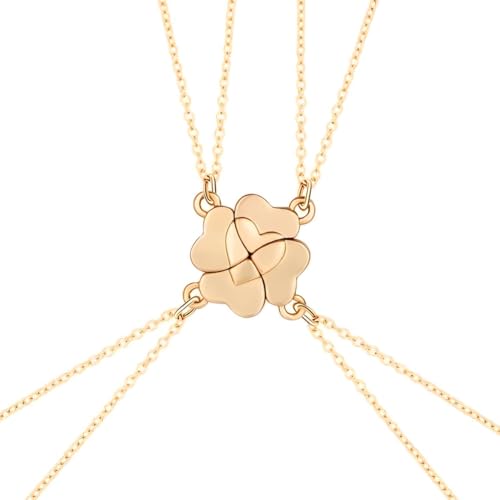 925 Sterling Silver Set Piece Four Leaf Clover Stitching Pendant Necklace For Best Friend, Best Friend Necklaces For 4, BFF Friendship Necklace For 4 Ladies