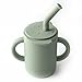 Tazza con cannuccia per bambini, in silicone di qualità alimentare, con 2 manici, senza BPA, 150 ml (Sage)