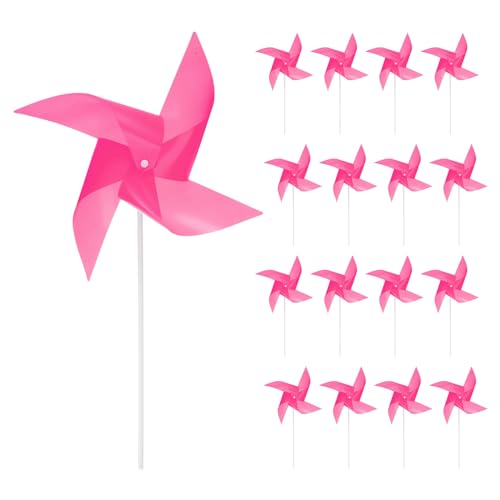 sourcing map 25pcs Windmills for the Yard Garden 17 x 11 4 Leaves Pinwheels Wind Mills Spinners Windproof Waterproof Bird Devices with Stakes for Patio Decor, Pink