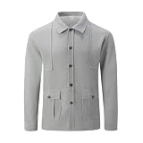 SOOUICKER Herren Cardigan mit Kragen Hemdjacke Vintage Waffel Strickjacke