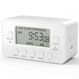 BN-LINK 7-Day Heavy Duty Digital Timer with Dual Outlet, LCD Display, 3-Prong Programmable Design, for Lights, Fans, Coffee Machine, Home, Kitchen, Office, Indoor Use, 125V 15A 1875W, 1 Pack