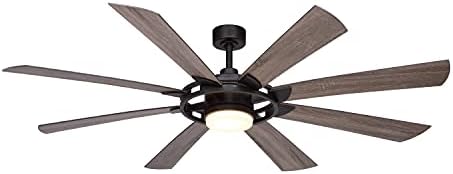 Burlington 68 in. New Bronze Indoor Outdoor Rod Mount Farmhouse Ceiling Fan with Reversible Driftwood-Walnut Blades, Dimmable Integrated LED Light Kit and Remote Control, 6 Speeds, Efficient DC Motor