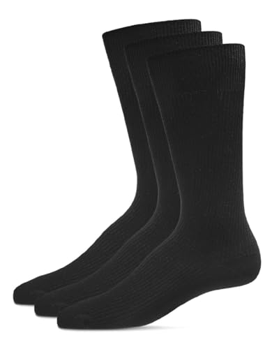 MeMoi Pin Ribbed Black Mens Crew Socks, Durable Cotton Blend Mens Dress Socks - Sizes 9-15, Pack of 3