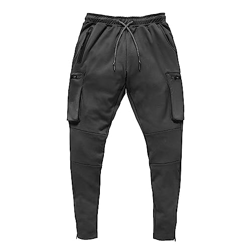 Men's Lightweight Casual Joggers Pants Elastic Waist Drawstring Cargo Sweatpants Multi-Pockets Athletic Trousers