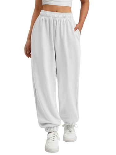 ATHMILE Sweatpants Women Baggy Lounge Pants Workout Gym Active High Waisted Comfy Joggers for Women Fall Clothes 2026 White