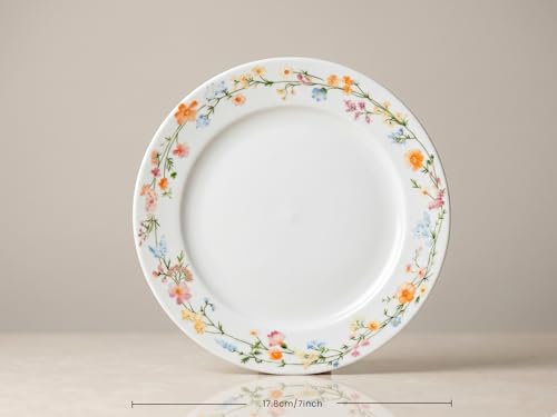 Image of Bodhi House Premium Porcelain Quarter Plates Set of 4 | Floral Vine Design | Durable, Microwave & Dishwasher Safe| Dinnerware Plates for Everyday Use & Set for Home, Dining, Kitchen