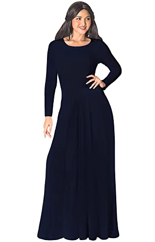 KOH KOH Plus Size Womens Long Full Sleeve Sleeves Flowy Empire Waist Fall Winter Modest Formal Floor Length Abaya Muslim Gown Gowns Soft Jersey Maxi Dress Dresses, Dark Navy Blue 2XL 18-20