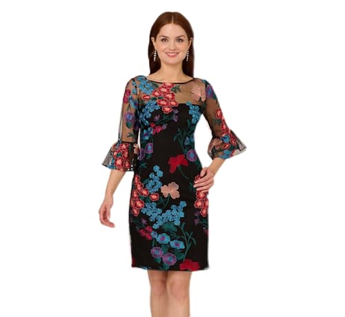 Image of Adrianna Papell Women's Embroidered Short Dress, Black Multi, 14