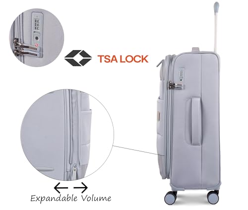 Image of American Tourister Philly TSA Soft-Sided Suitcase 8 Wheels |Anti-Theft Zippers| Luggage Trolley (Grey, Large 82 cm)