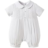 Booulfi Baby Boy Clothes 6-9 Months Half Birthday Outfit Baby Boy Cotton Collared Boys Christening Outfits Summer Outfits White Rompers
