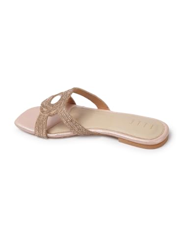 Image of ELLE Women's Stylish Comfortable Embellished Cutout Detail Flat Sandals