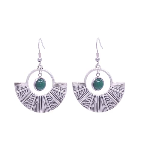 ZARZAMORA Pendientes piedra natural bohemio vintage- Diseño Abanico en Acero Inoxidable y Plata Tibetana Envejecida- Colgante Gema Natural Protectora y Energizante-Regalo Original(Jade verde) ZARZAMORA Pendientes piedra natural bohemio vintage- Diseño Abanico en Acero Inoxidable y Plata Tibetana Envejecida- Colgante Gema Natural Protectora y Energizante-Regalo Original(Jade verde)