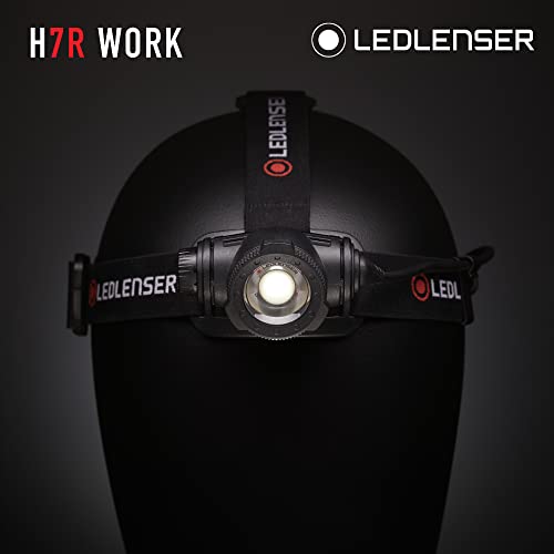 Ledlenser, H7R Work Rechargeable Headlamp, 1000 Lumens, Advanced Focus System, Constant Light Output, Dimmable, Magnetic Charge System, Dustproof, Waterproof, Rubber Covers, Protective Lens #TOP7