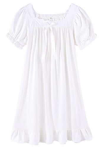 CHUNG Toddler Little Big Girls Modal Nightgowns Soft Princess Short Sleeve Round Square Neck Long Sleep Dress Vintage…