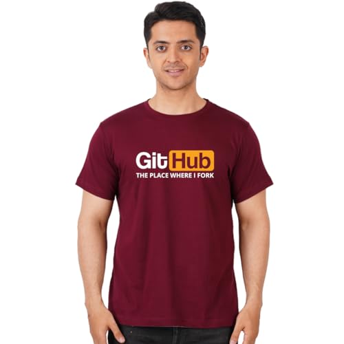 DUDEME Git Hub The Place Where I Fork Half Sleeve 100% Cotton 180 GSM T-Shirt