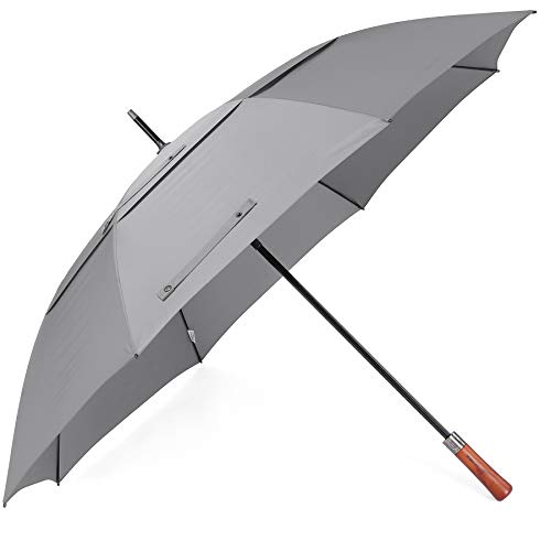ZEKAR Wooden Handle Windproof Large Golf Umbrella, 300T Excellent Fabric Stick Umbrellas Automatic