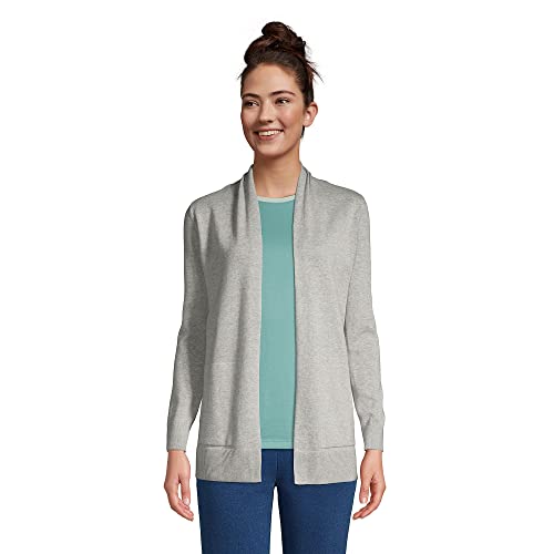 Lands' End Womens Cotton Long Sleeve Open Cardigan Sweater Gray Heather Plus 1X #TOP12