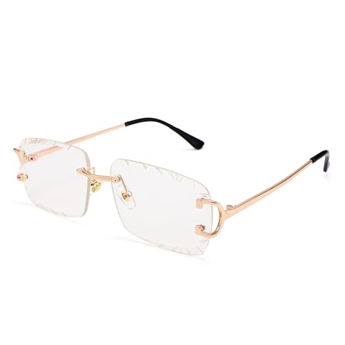 Image of Hycredi Rimless Rectangle Sunglasses for Men /Women- Frameless Square Trendy Shade - Diamond Cutting Eyewear