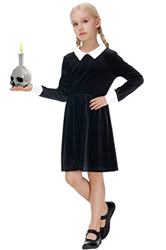 AOBUTE Vestido negro de Halloween para niñas, vestido de manga larga con cuello Peter Pan, Negro -, 11-12 años