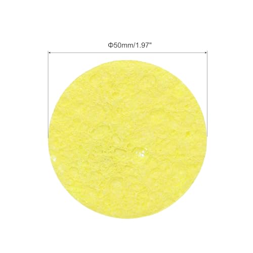 Image of MECCANIXITY 35PCS Soldering Sponge 50mm Round Yellow Cleaning Pad Welding Tip Iron Replacement for Cleaning Soldering Iron 1mm Natural Thickness 6mm Water Absorption Thickness