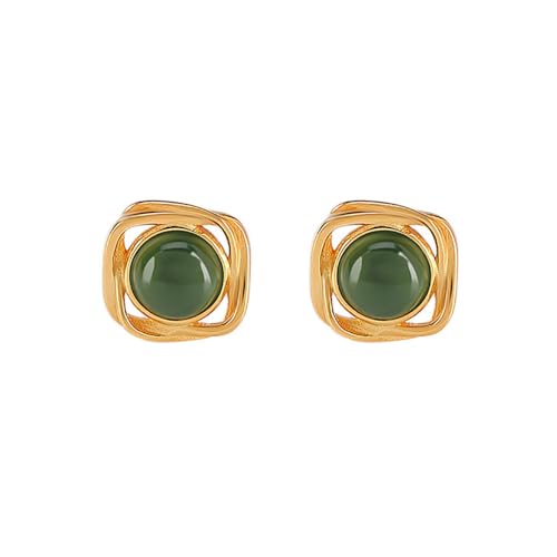 Boucles d'oreilles en argent sterling et jade vert naturel, carré minimaliste