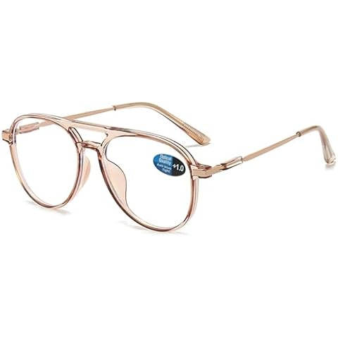 ABETOS Aviator Reading Glasses for Women Men Blue Light Blocking Oval Retro Fashion Double Bridge Computer Reader, Clear Brown+1.5 Cover