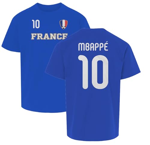 France Mbappe 10 Inspired Soccer Jersey Style 2-Side Youth Unisex T-Shirt (Royal Youth Small)