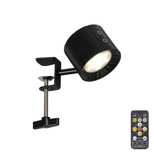 Yequandec Removable Magnetic 360° Rotating Clip-On Remote/Touch Switch Light Dimmable Spotlight Black Metal Simple for Reading Rental House Bookshelf